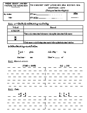 Đề thi khảo sát chất lượng đầu năm môn Toán Lớp 5 - Năm học 2015-2016 - Trường TH Tường Sơn